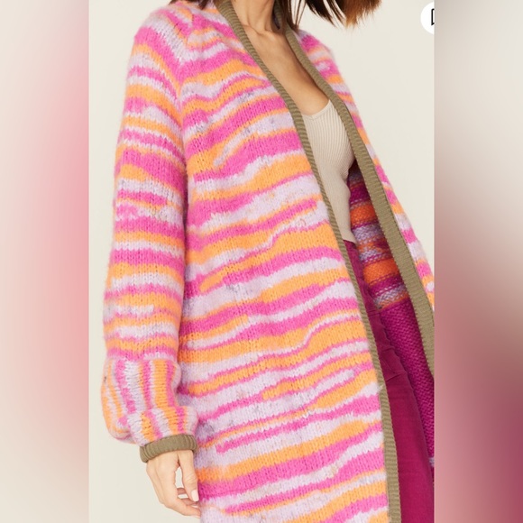 NWT Free People Pink Tiger Knit Duster - Picture 2 of 10